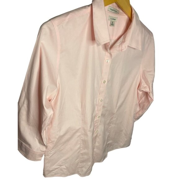 L.L. Bean Light Pink Fitted 3/4 Sleeve Button Front Wrinkle Resist Top Sz M - Picture 4 of 10